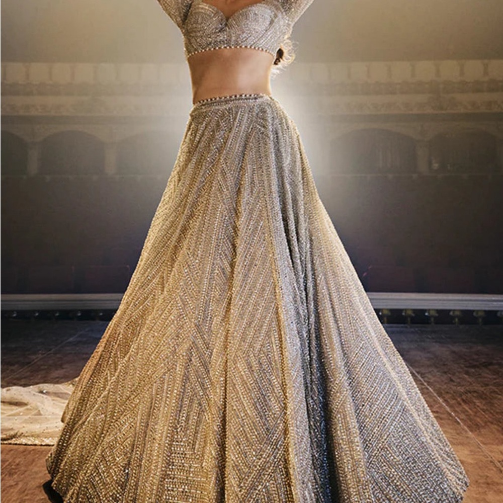 Seema Gujral Silver beaded Lehenga